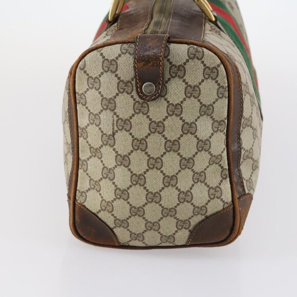 GUCCI GG Supreme Web Sherry Line Boston Bag PVC Beige Gold Red Auth hk3095 - Picture 4 of 16